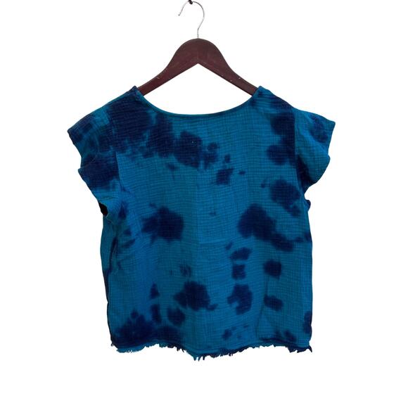 Teal Blue Tie Dye Textured 2 Piece Set Fringe Hem Lounge Outfit Size M - Picture 3 of 8